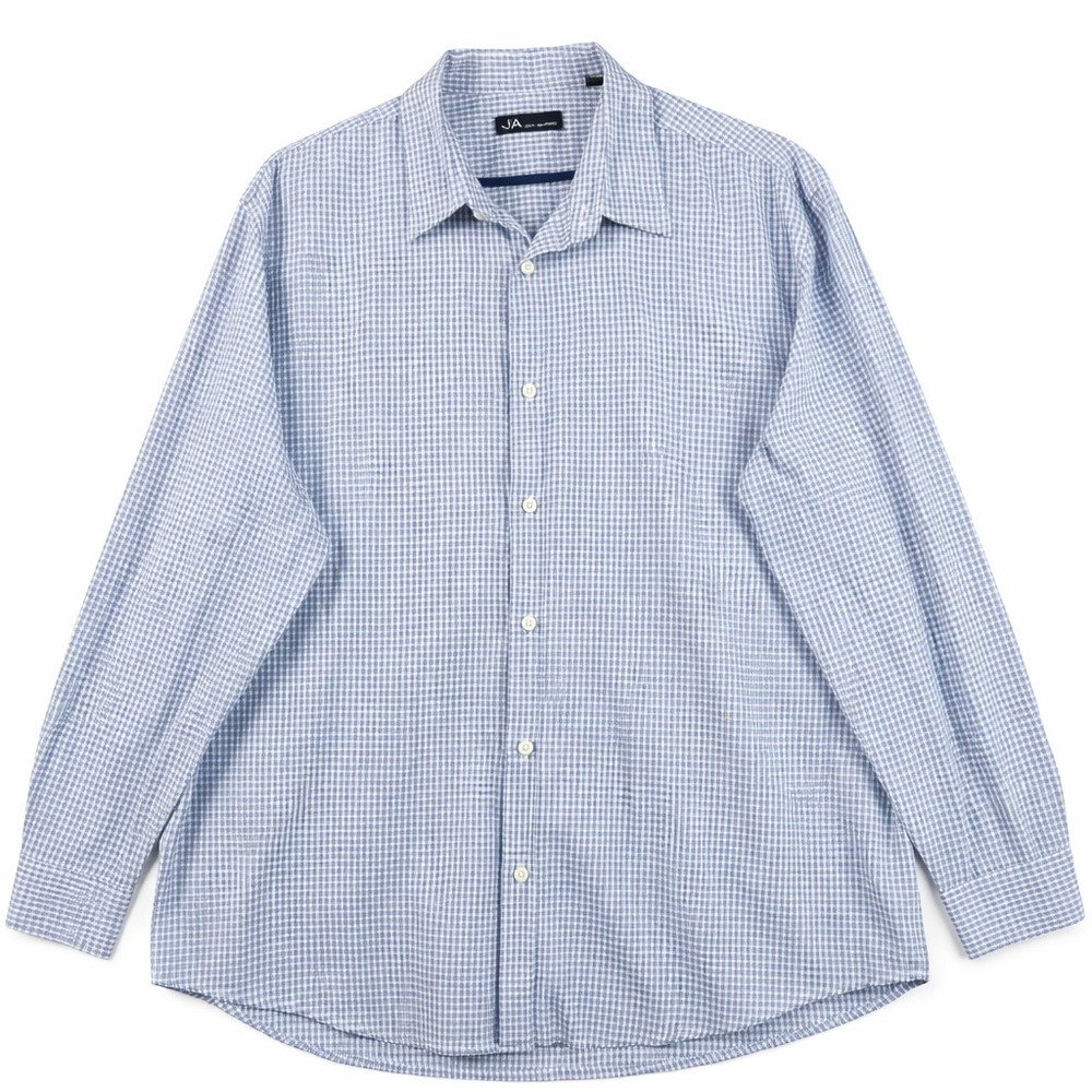 John Ashford Mens XXL Blue Check Button Down Shirt 2XL Cotton Blend Long Sleeve